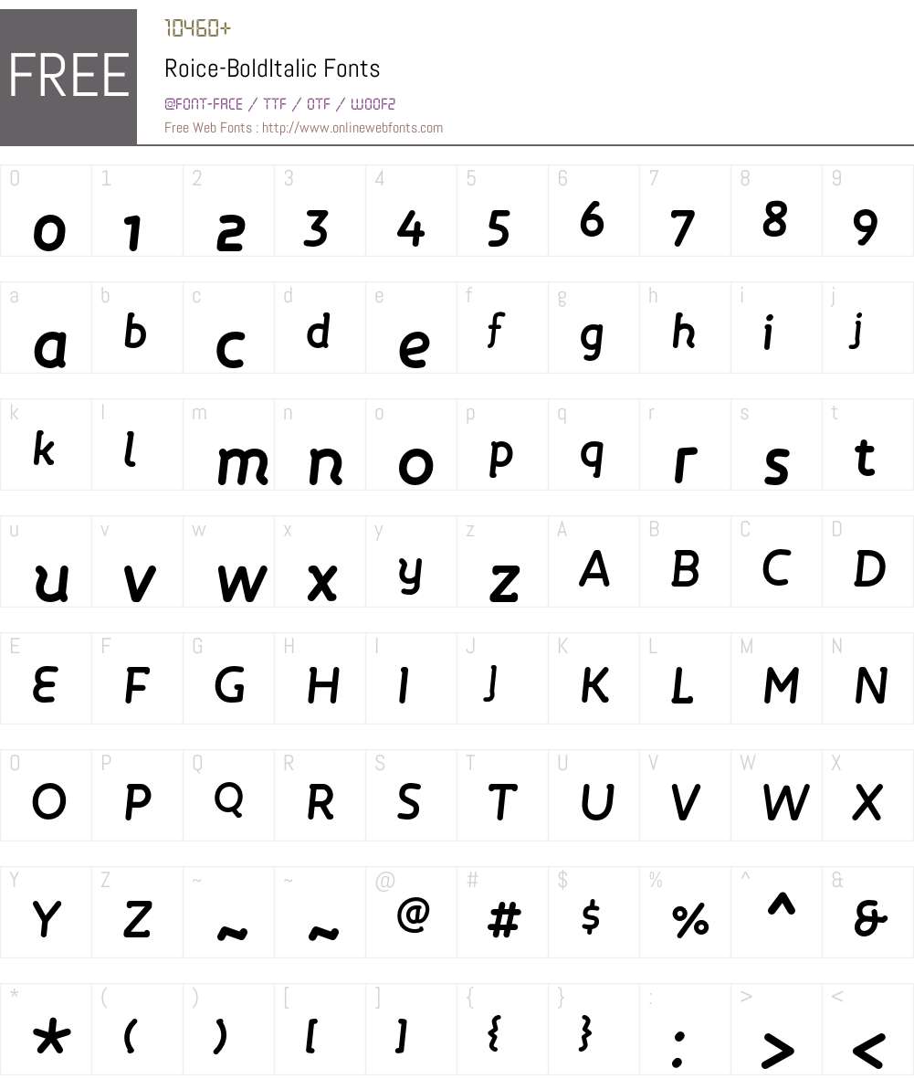 Roice-BoldItalic Font Screenshots