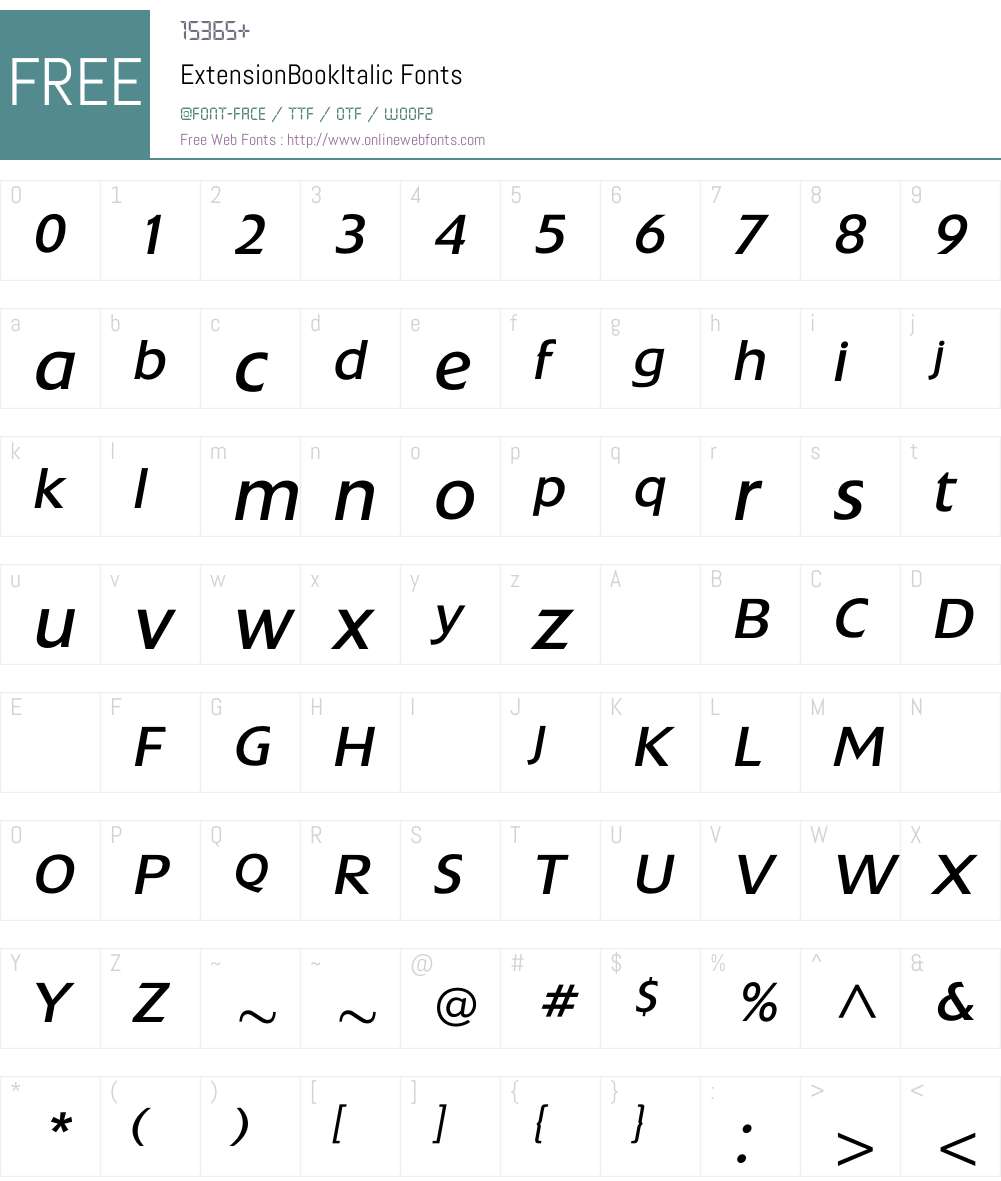ExtensionBookItalic Font Screenshots