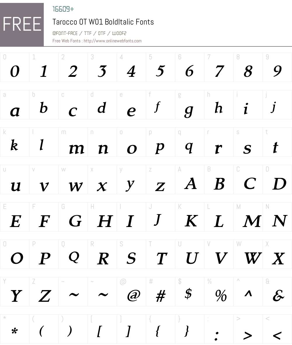 TaroccoOTW01-BoldItalic Font Screenshots