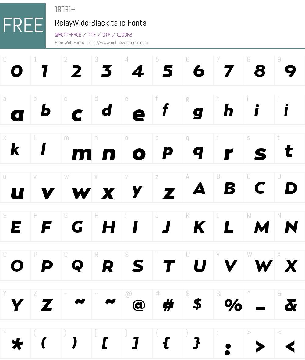 RelayWide-BlackItalic Font Screenshots