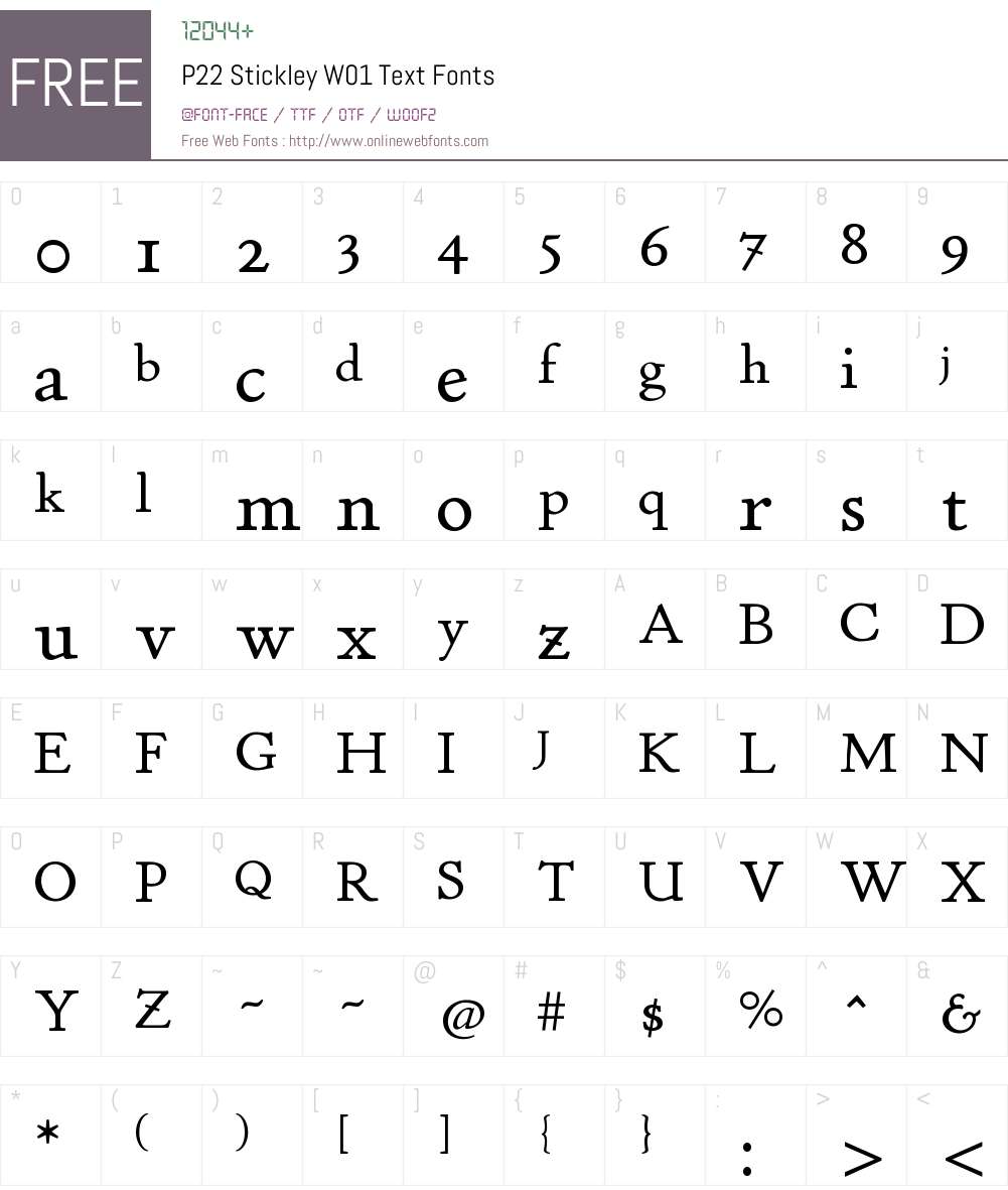 P22StickleyW01-Text Font Screenshots