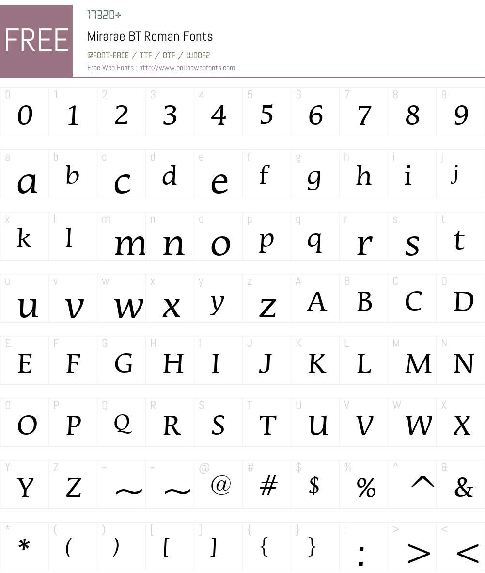 Mirarae BT Font Screenshots
