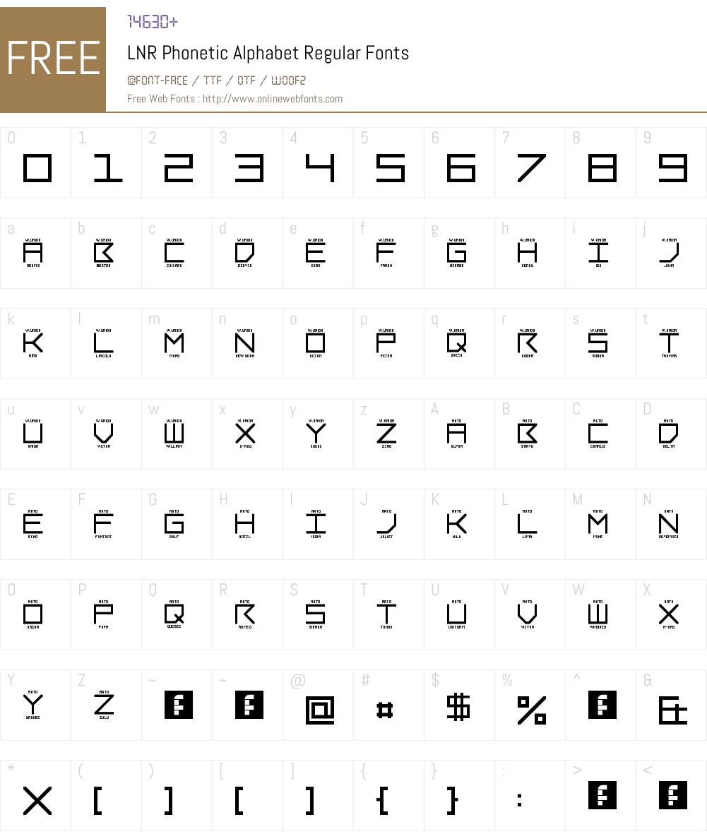 LNR Phonetic Alphabet Font Screenshots