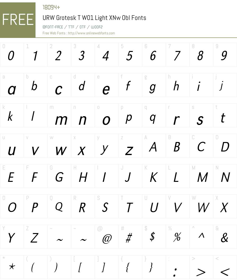 URWGroteskTW01-LightXNwObl Font Screenshots