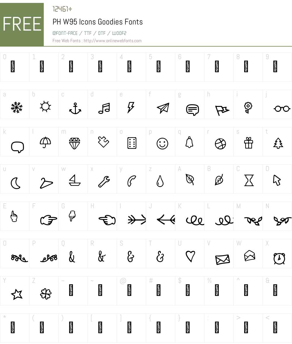 PHW95-IconsGoodies Font Screenshots