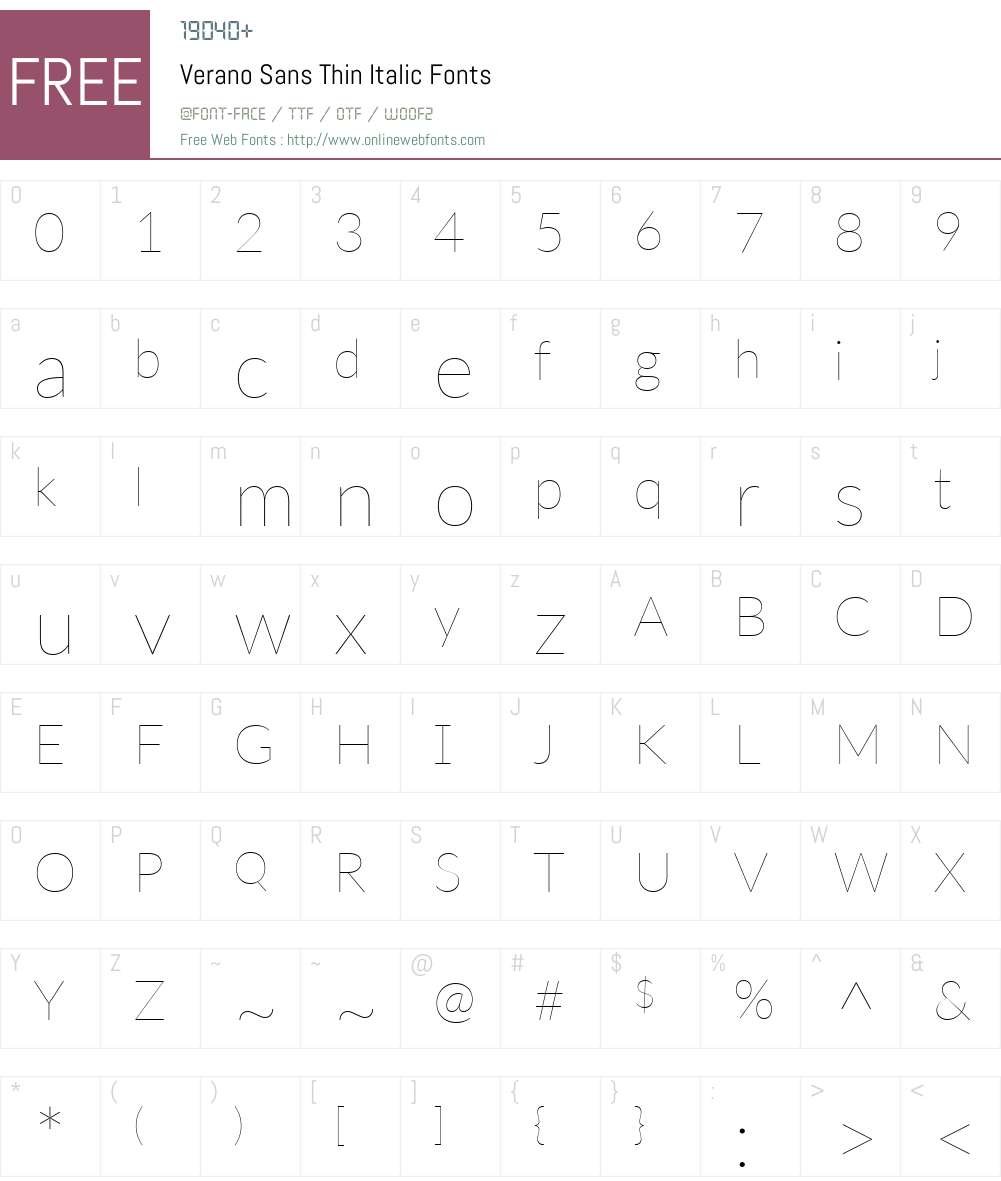 Verano Sans Thin Font Screenshots