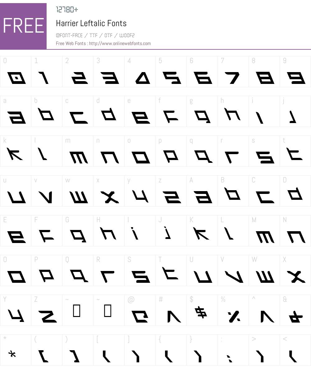 Harrier Leftalic Font Screenshots
