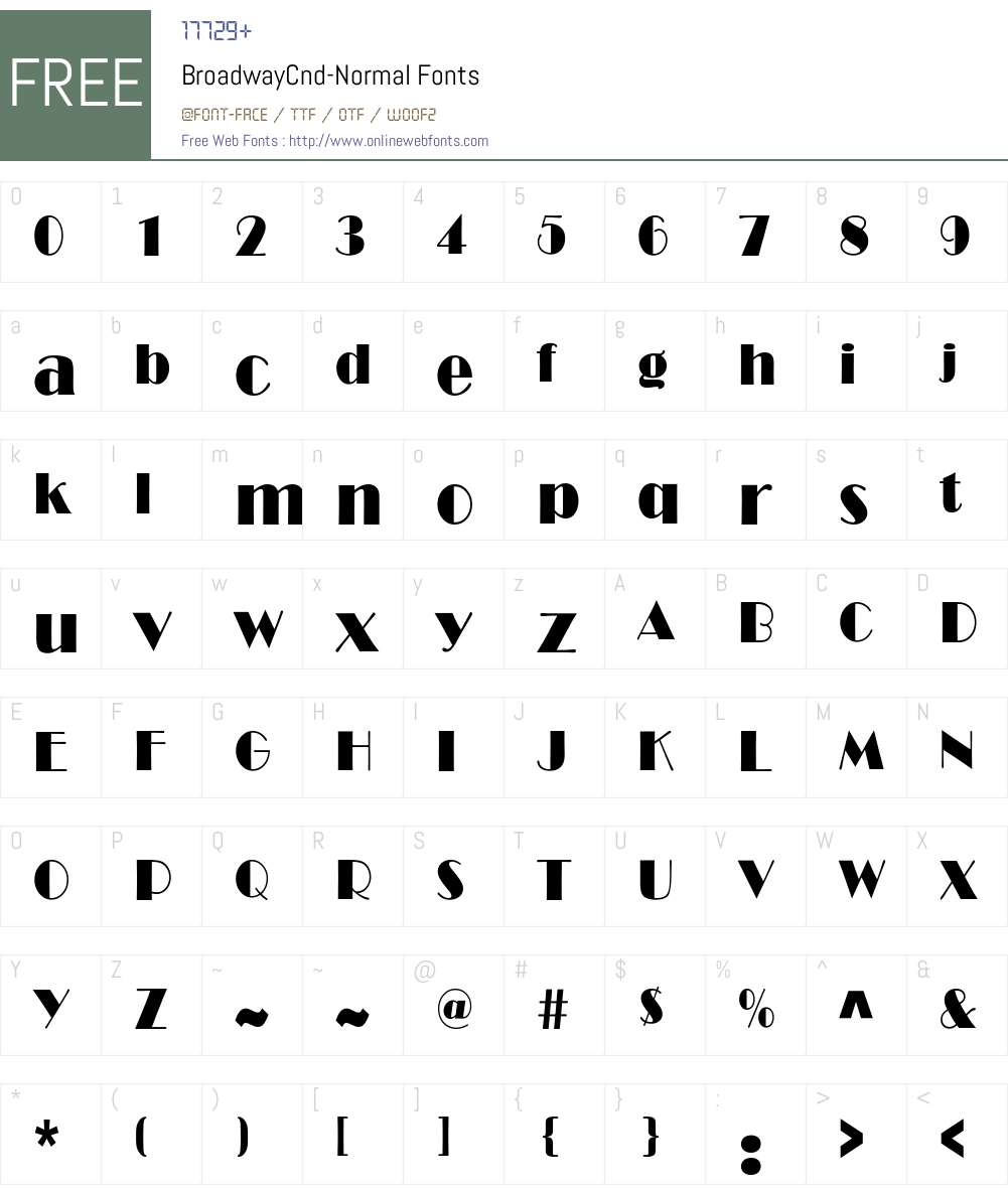 BroadwayCnd-Normal Font Screenshots