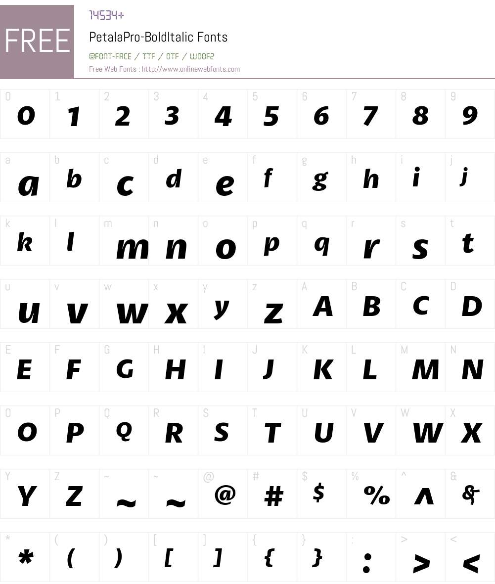 Petala Pro Bold Italic Font Screenshots