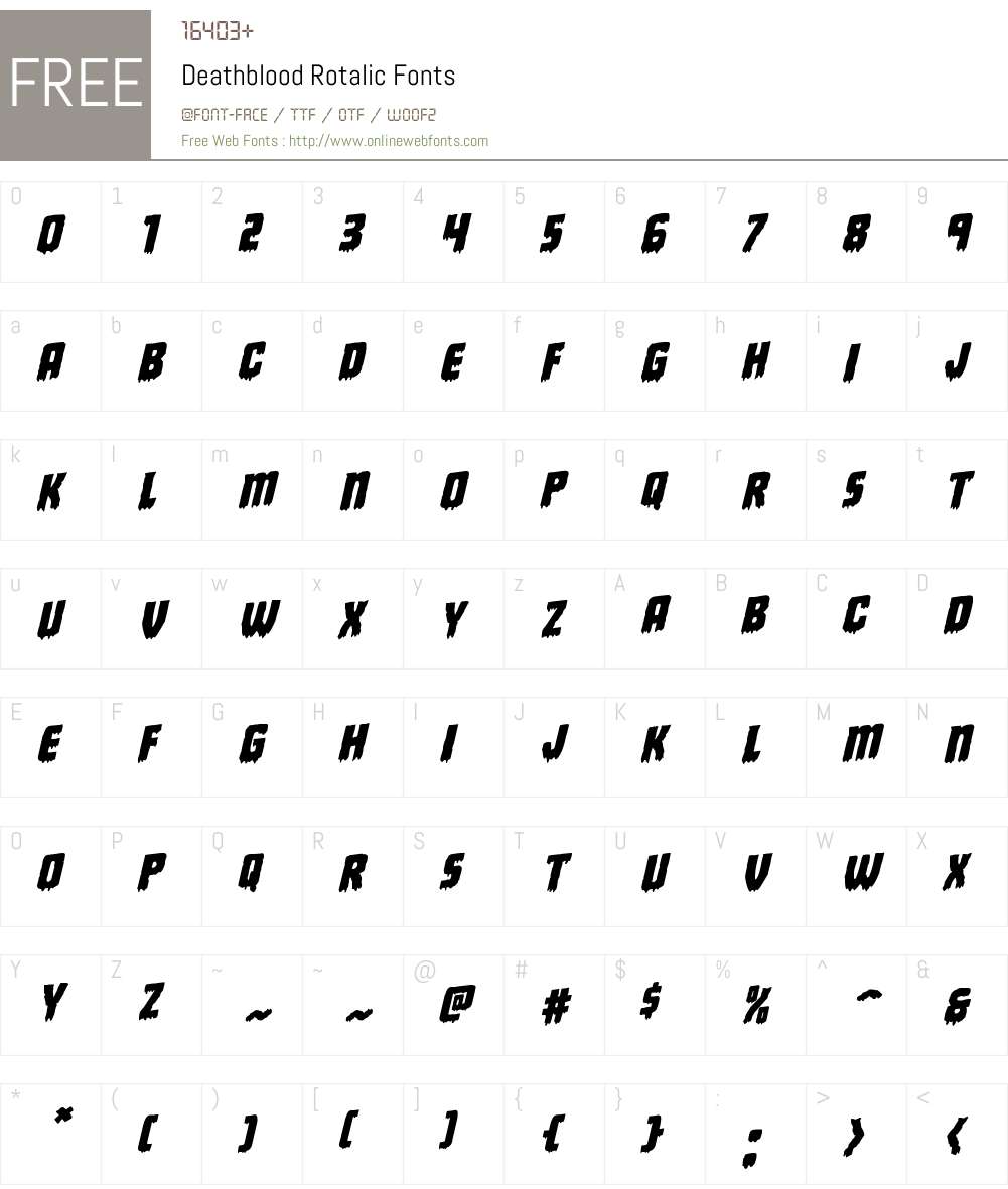 Deathblood Rotalic Font Screenshots