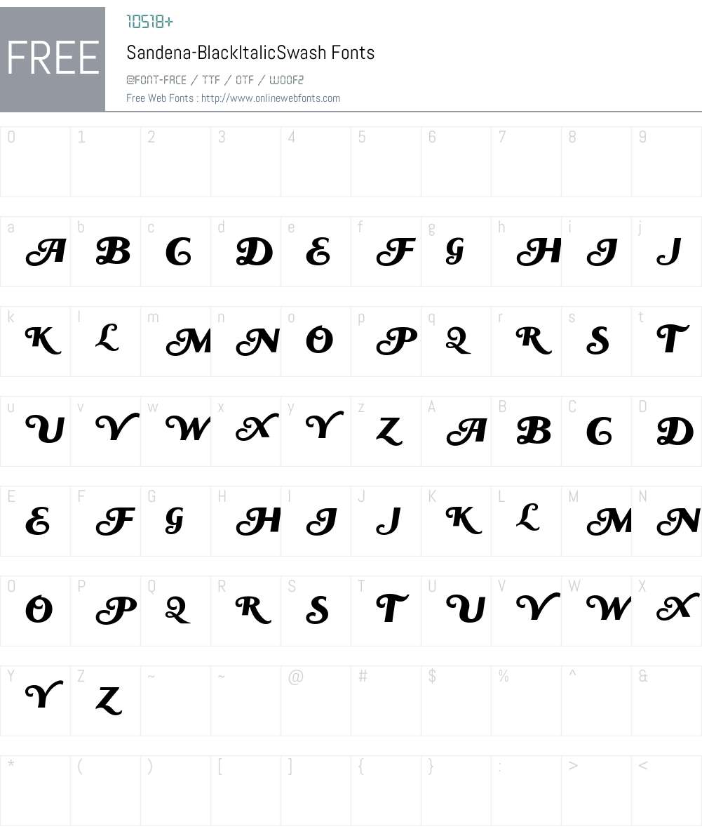 Sandena Black Italic Swash Font Screenshots