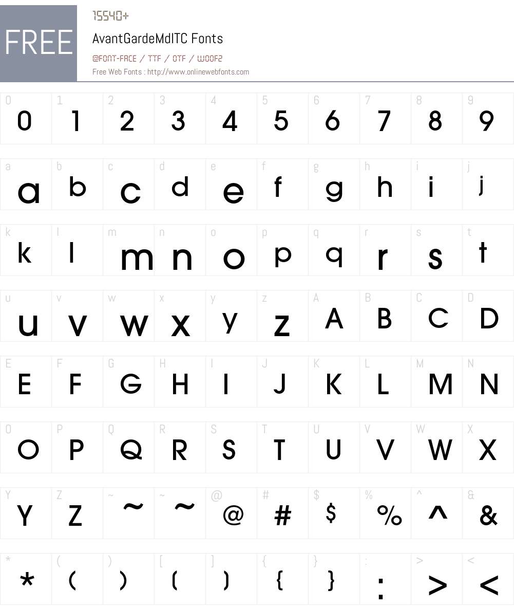 AvantGardeMdITC Font Screenshots