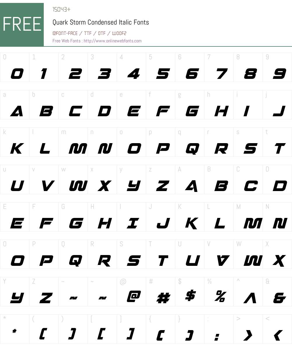 Quark Storm Condensed Italic Font Screenshots