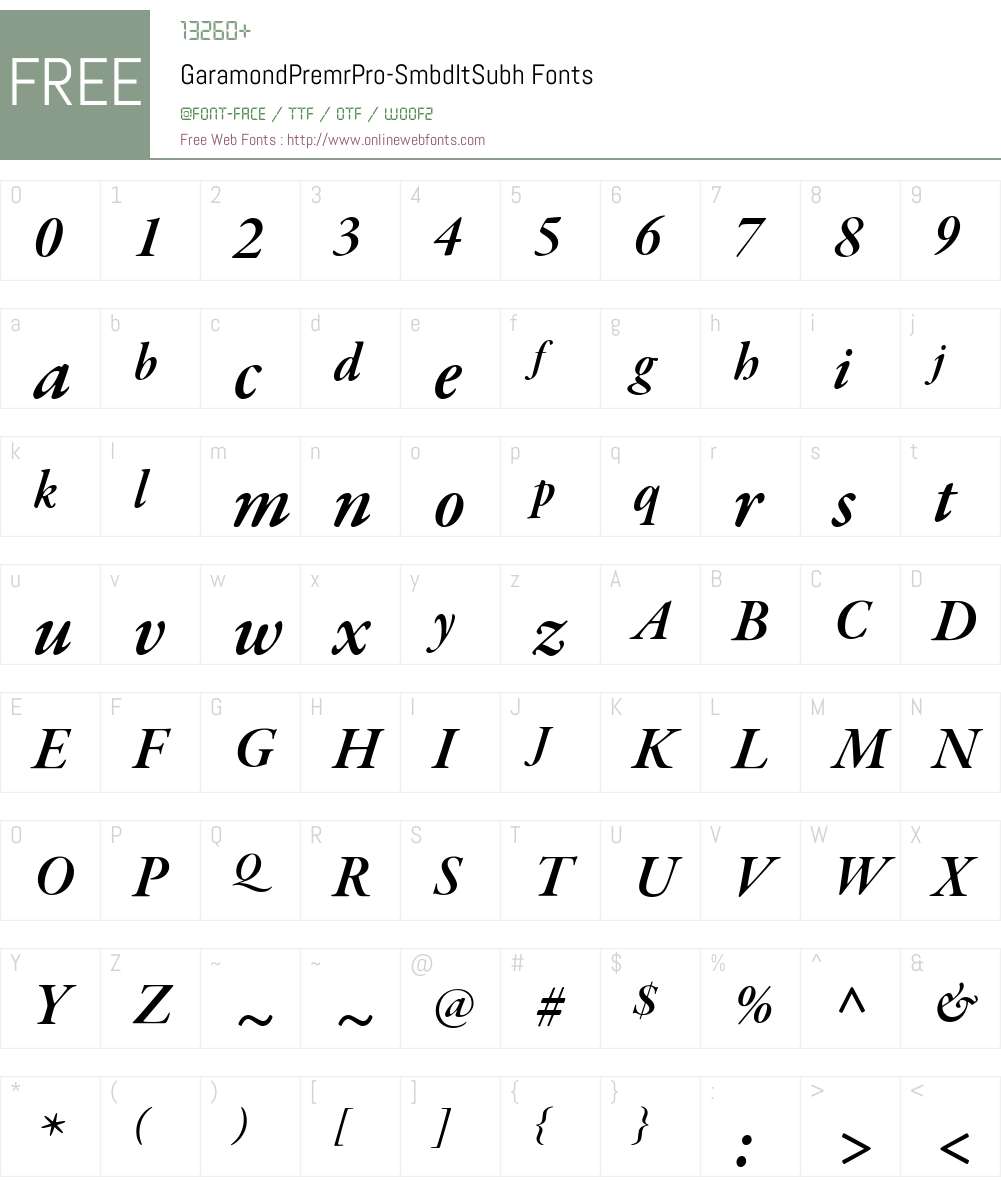 Garamond Premr Pro Smbd Subh Font Screenshots