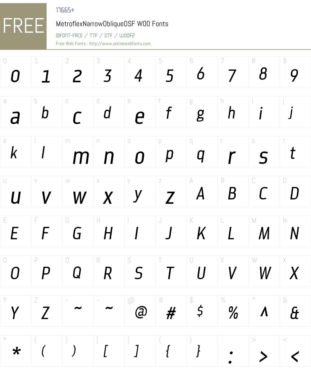 MetroflexNarrowObliqueOSFW Font Screenshots