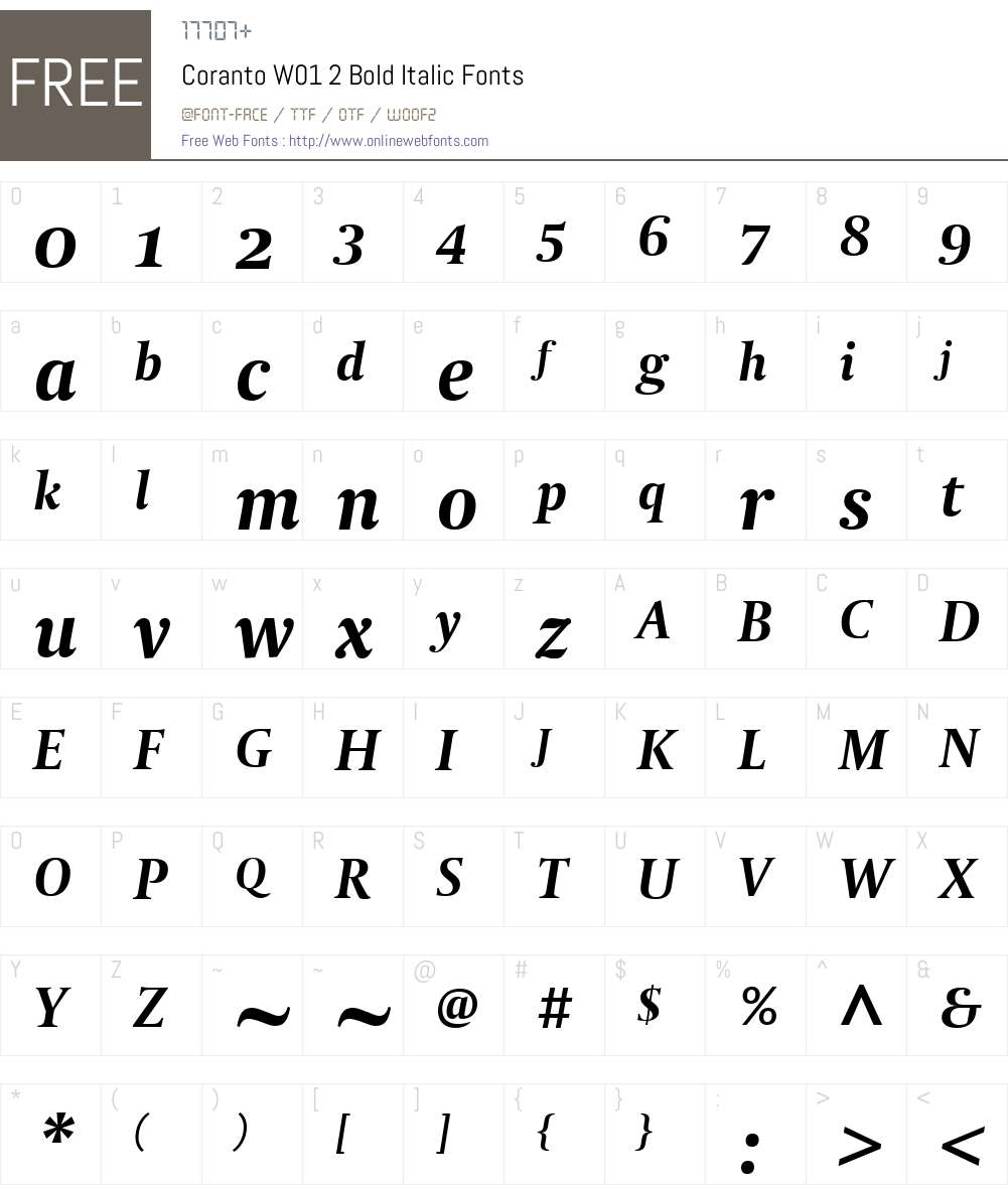 CorantoW01-2BoldItalic Font Screenshots