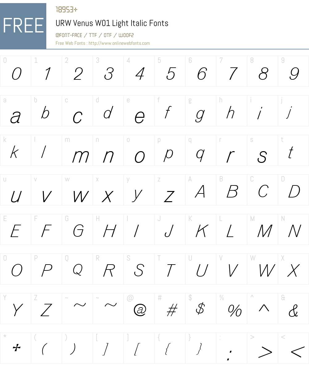 URWVenusW01-LightItalic Font Screenshots