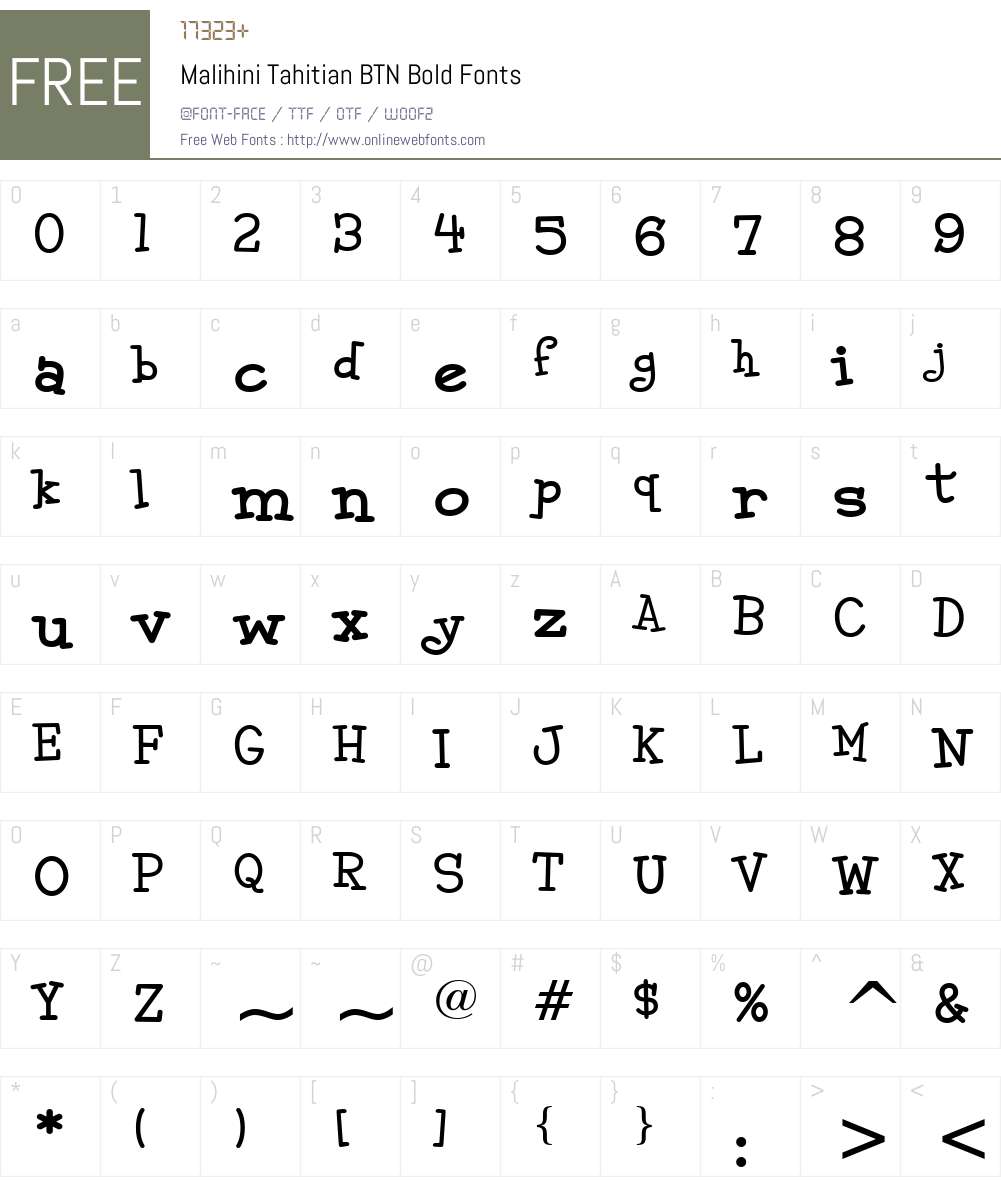 Malihini Tahitian BTN Font Screenshots