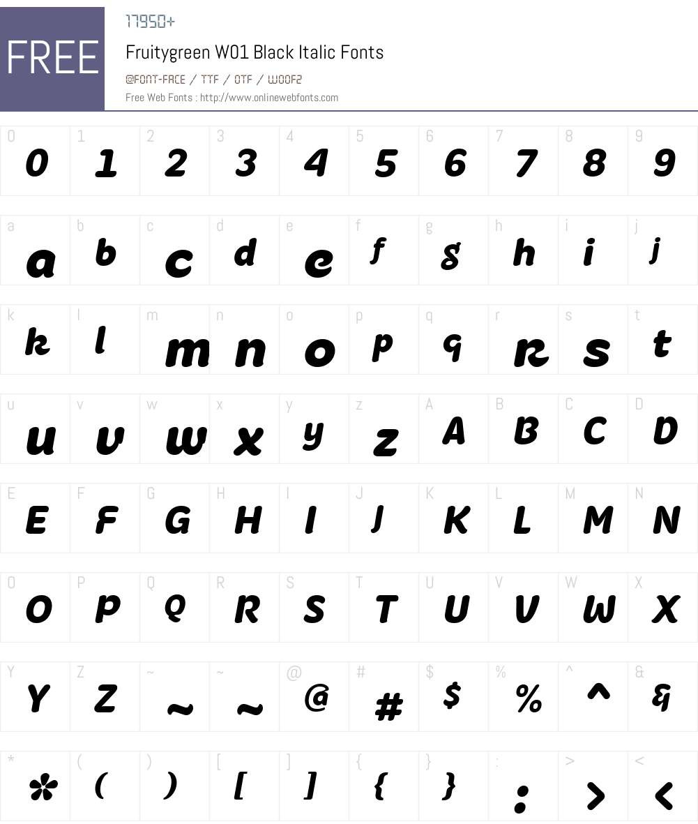 FruitygreenW01-BlackItalic Font Screenshots