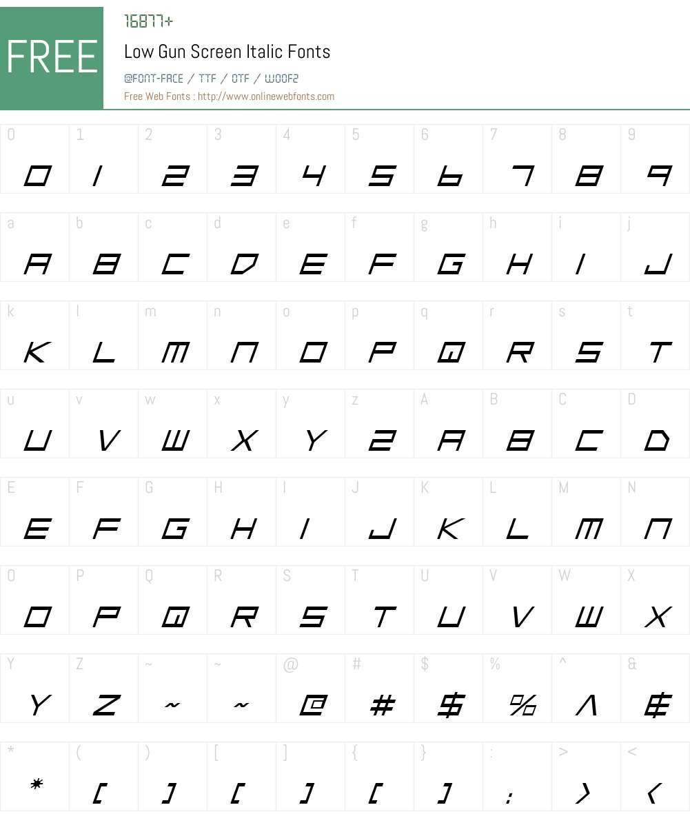 Low Gun Screen Italic Font Screenshots