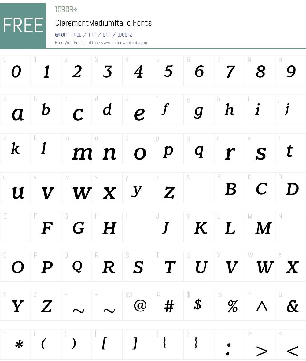 ClaremontMediumItalic Font Screenshots