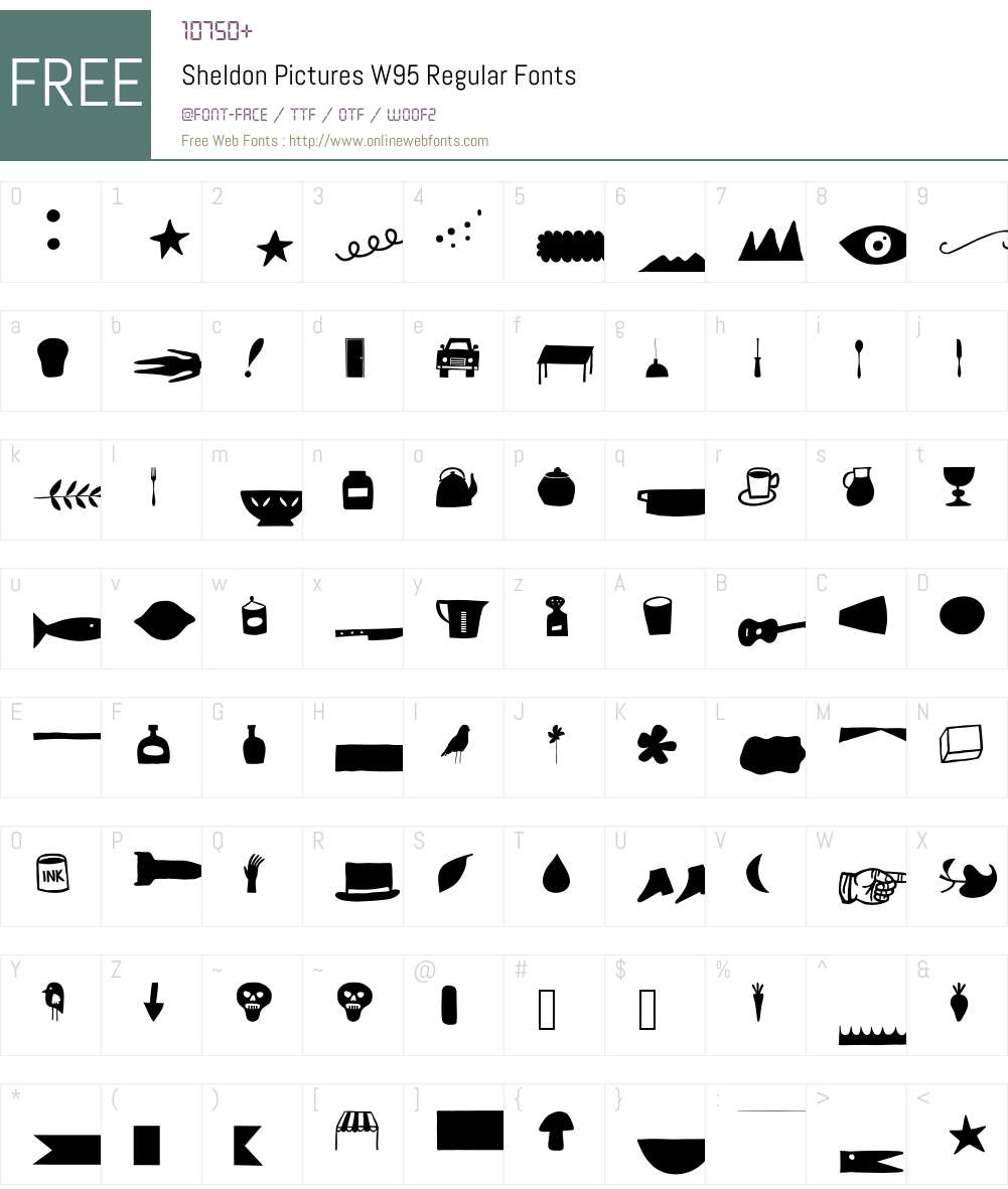SheldonPicturesW95-Regular Font Screenshots