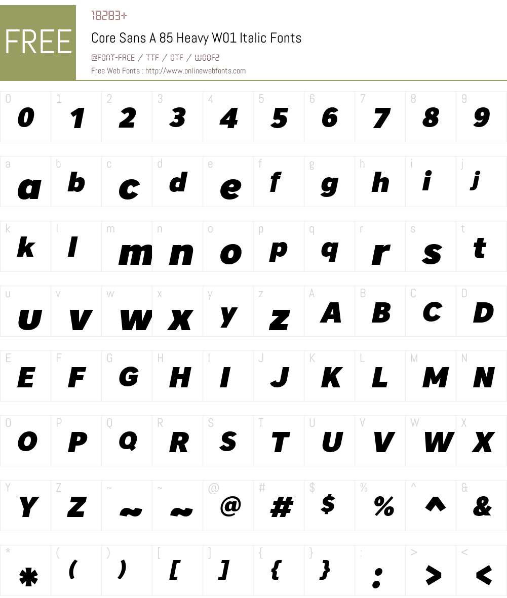 CoreSansA85HeavyW01-Italic Font Screenshots