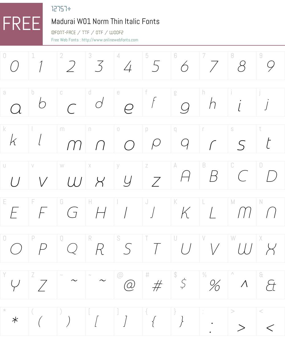MaduraiW01-NormThinItalic Font Screenshots