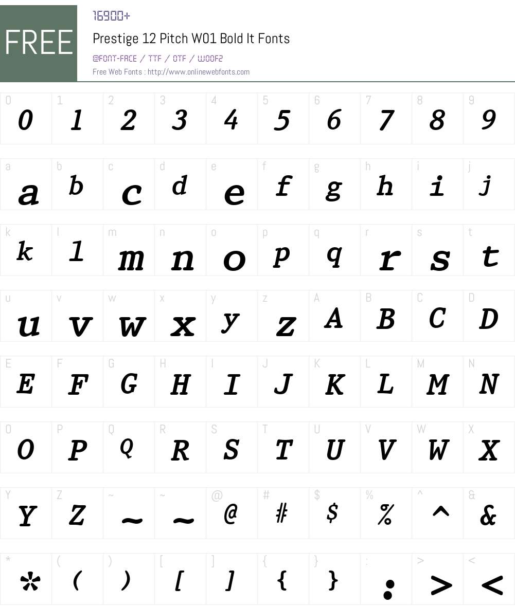 Prestige12PitchW01-BoldIt Font Screenshots