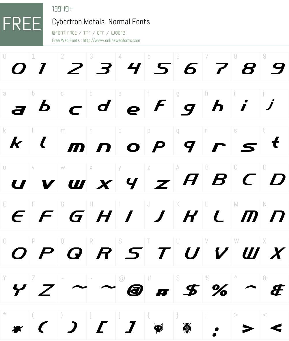 Cybertron Metals Font Screenshots
