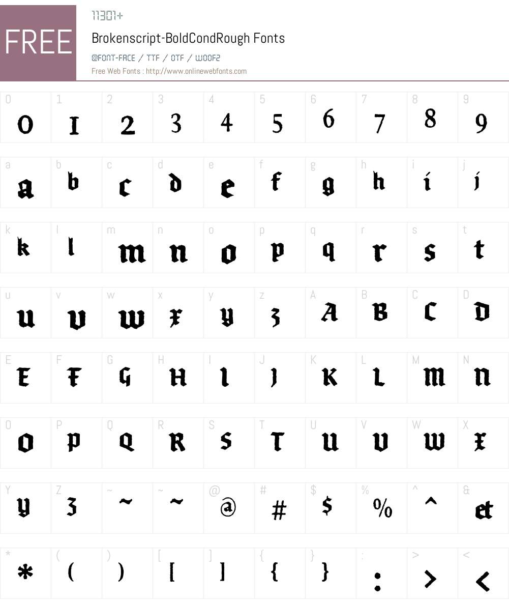 Brokenscript-BoldCondRough Font Screenshots