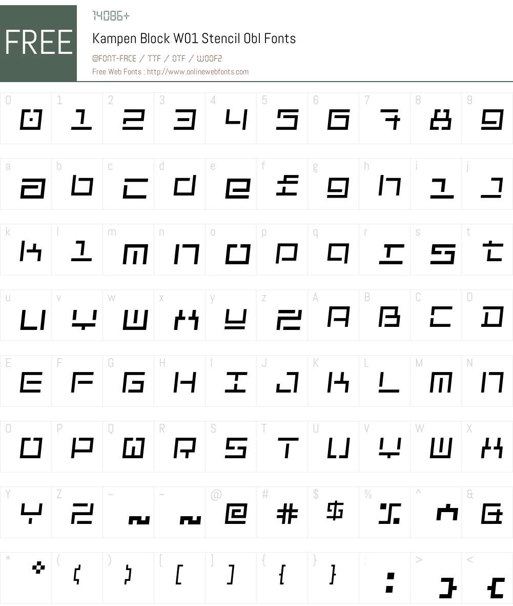 KampenBlockW01-StencilObl Font Screenshots