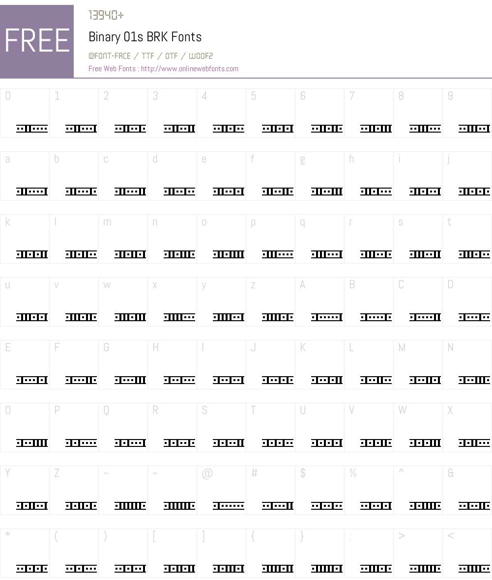 Binary 01s BRK Font Screenshots