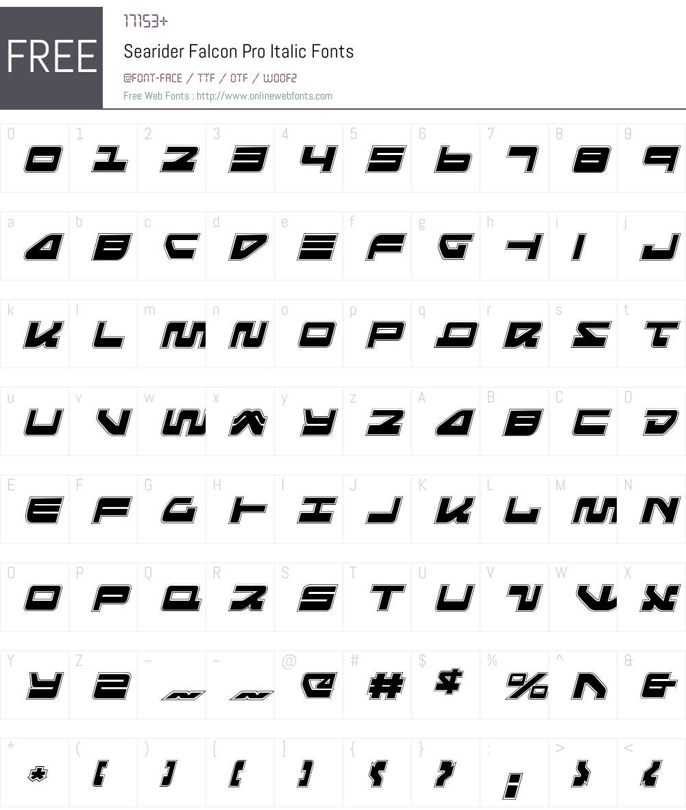 Searider Falcon Pro Italic Font Screenshots