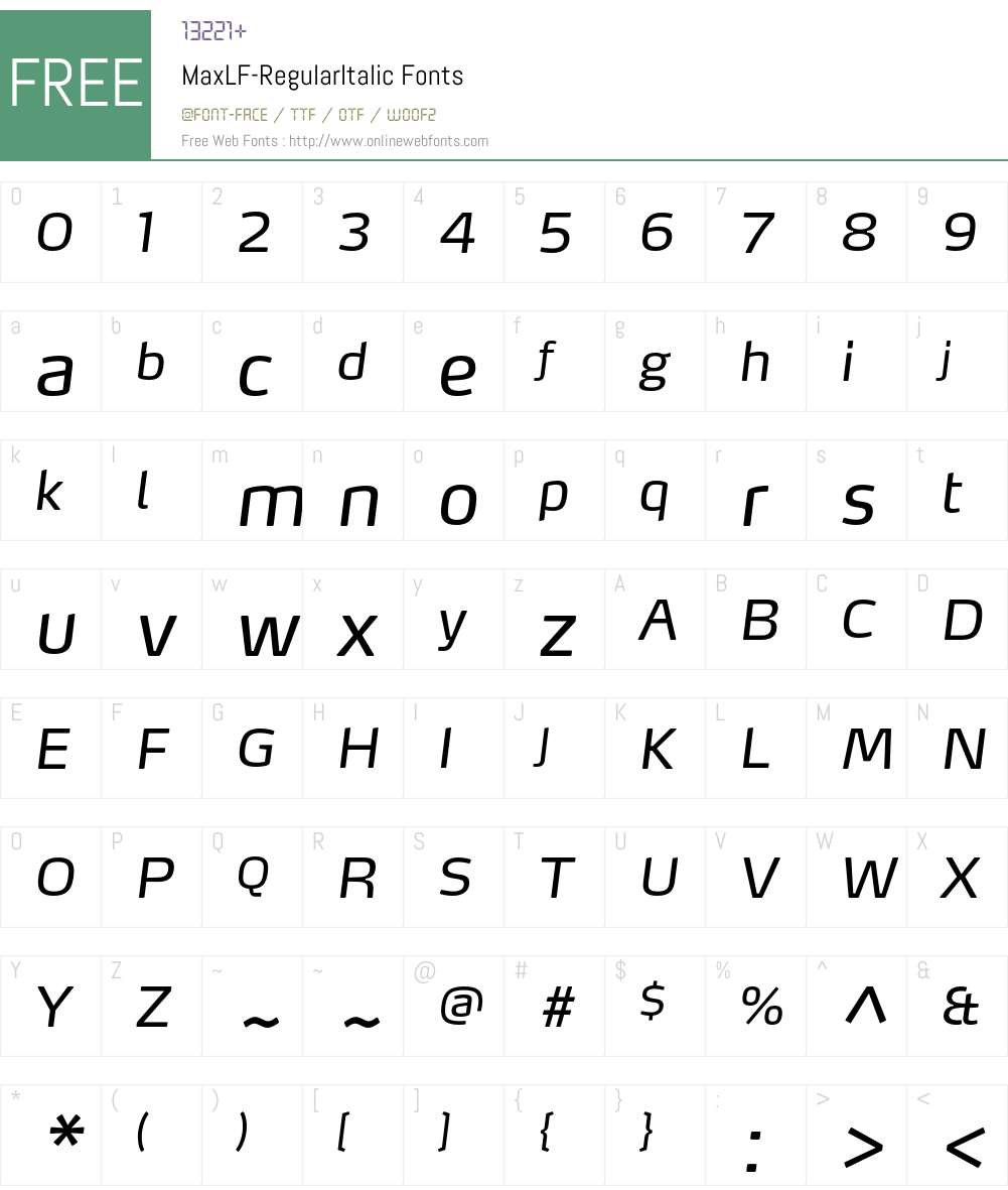 MaxLF-RegularItalic Font Screenshots