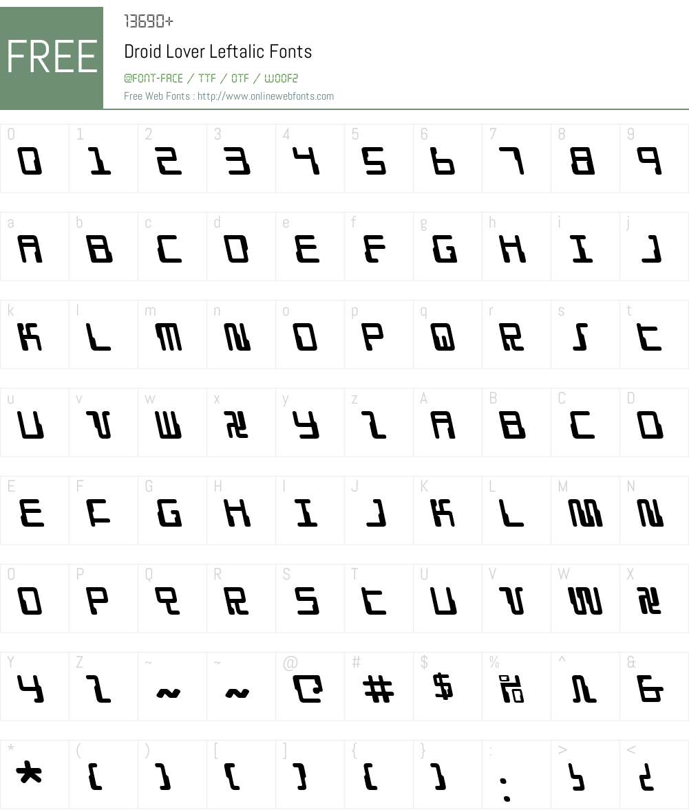 Droid Lover Leftalic Font Screenshots