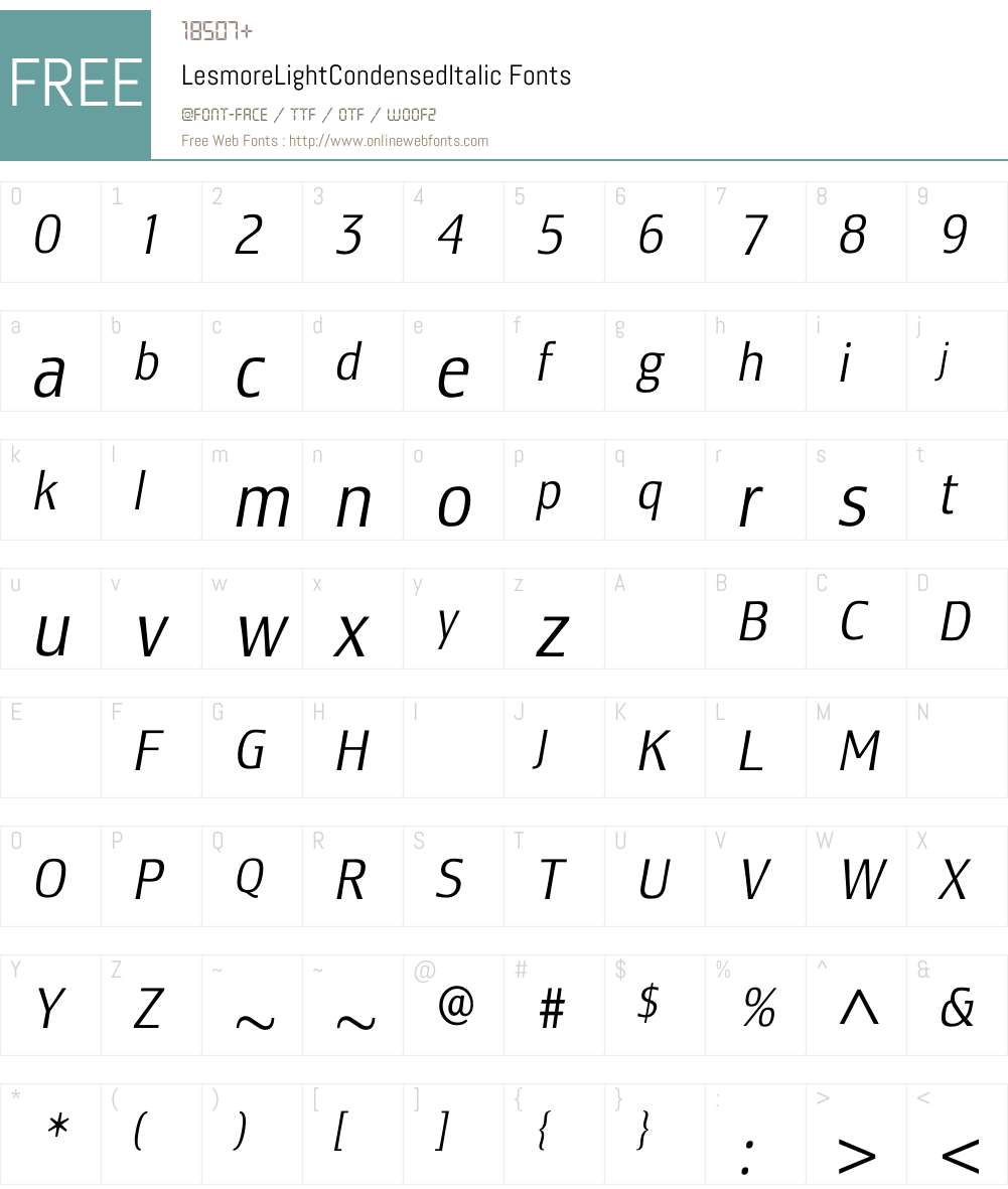 LesmoreLightCondensedItalic Font Screenshots