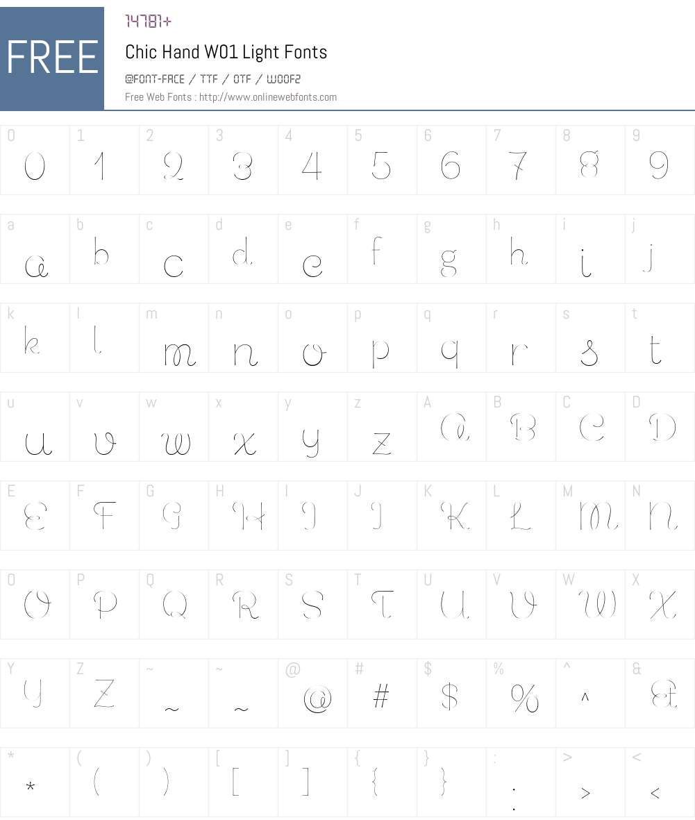 ChicHandW01-Light Font Screenshots