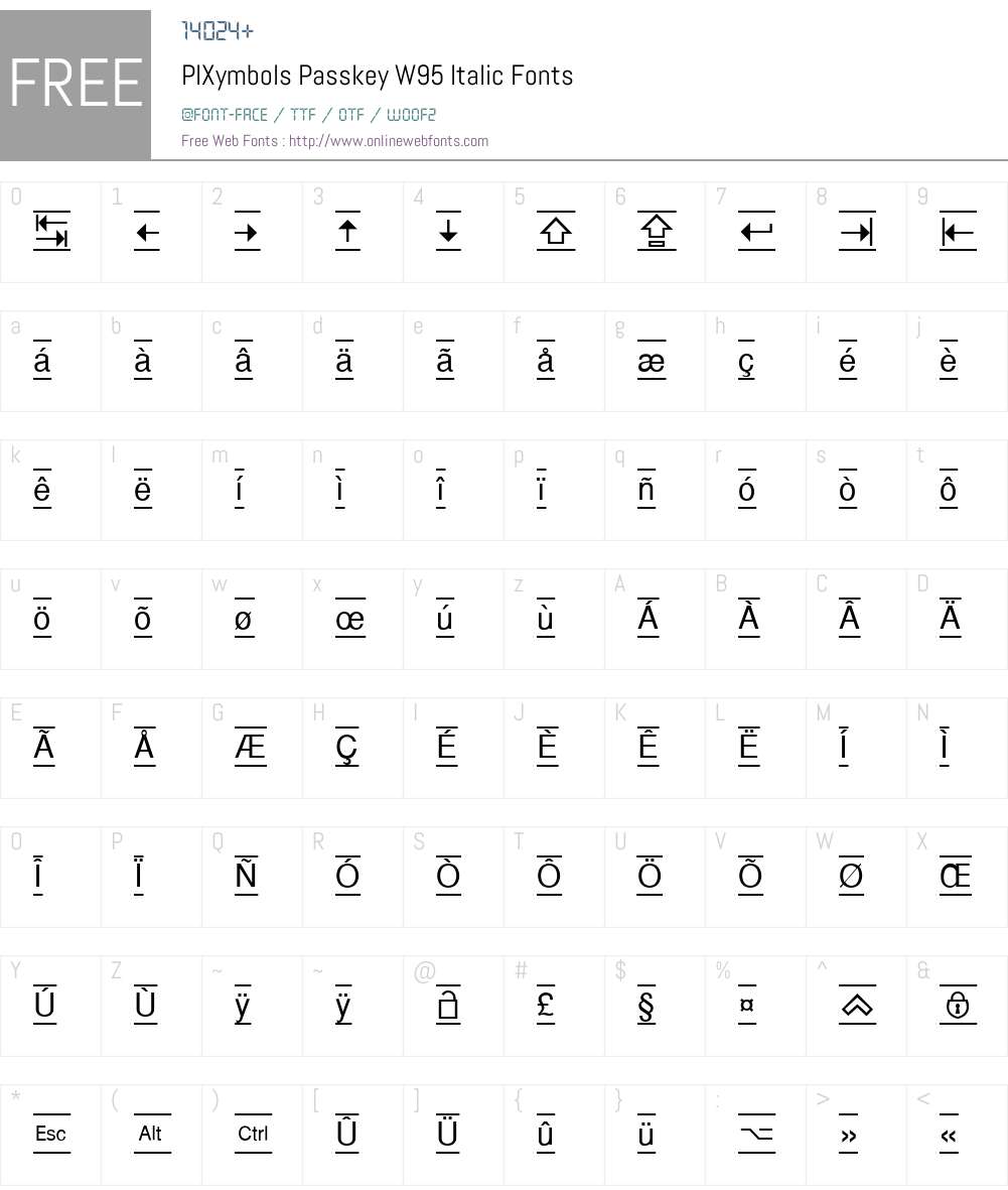 PIXymbolsPasskeyW95-Italic Font Screenshots