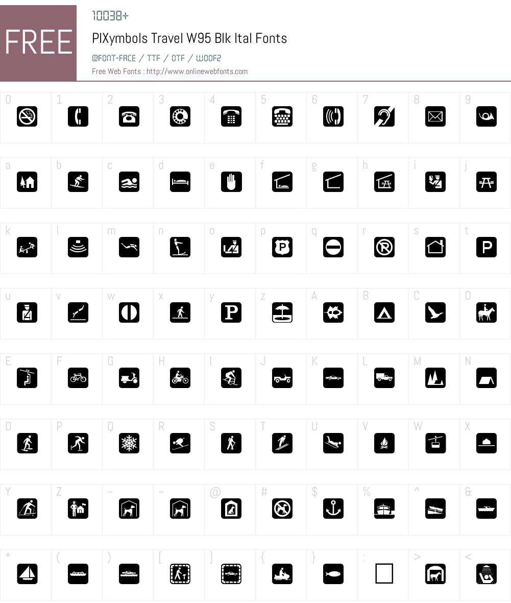 PIXymbolsTravelW95-BlkItal Font Screenshots