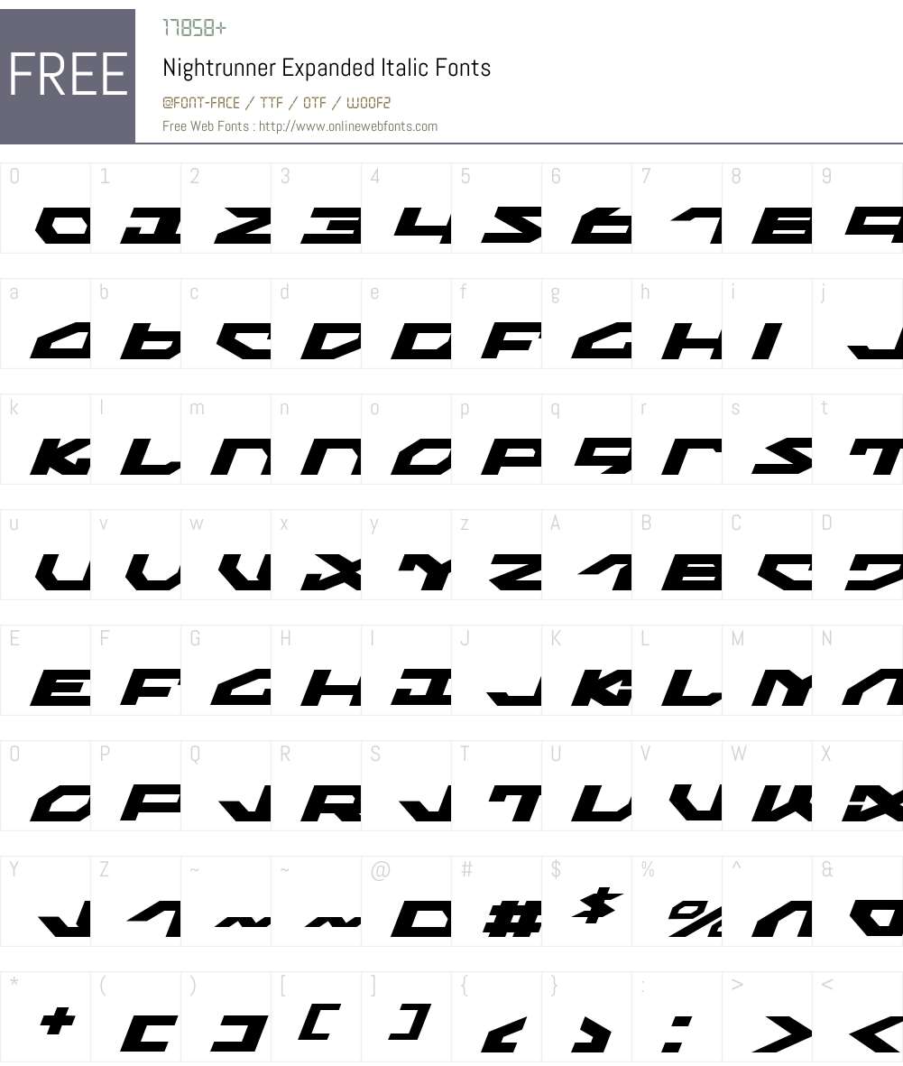Nightrunner Expanded Italic Font Screenshots