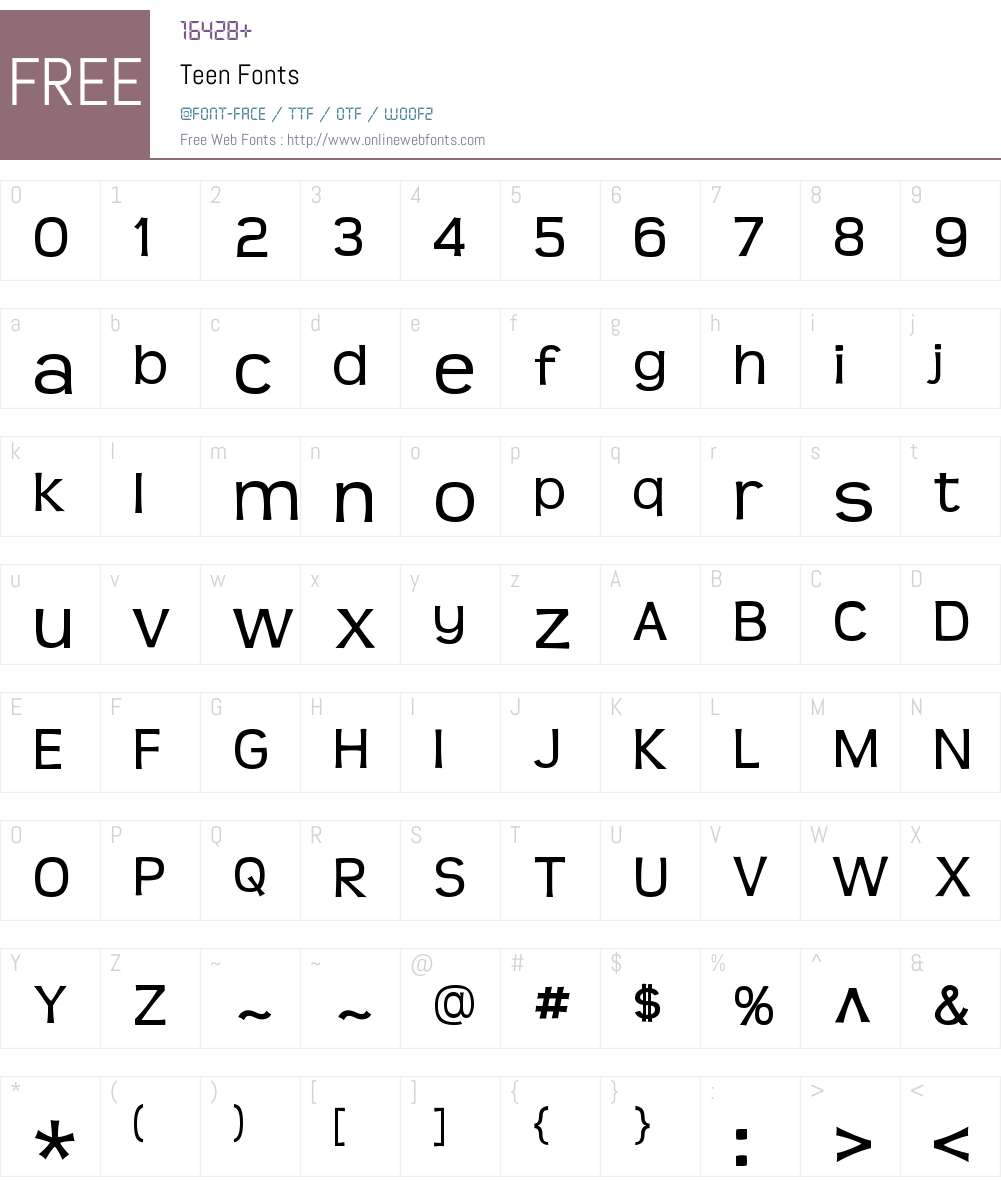 Teen Font Screenshots