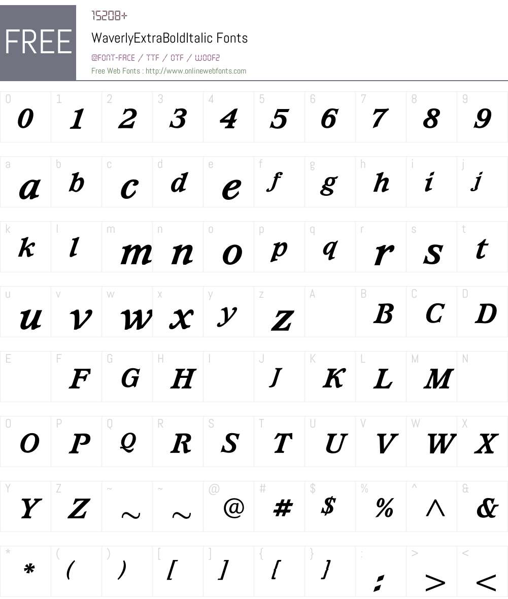 WaverlyExtraBoldItalic Font Screenshots