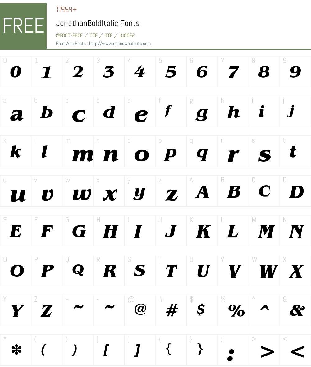 JonathanBoldItalic Font Screenshots