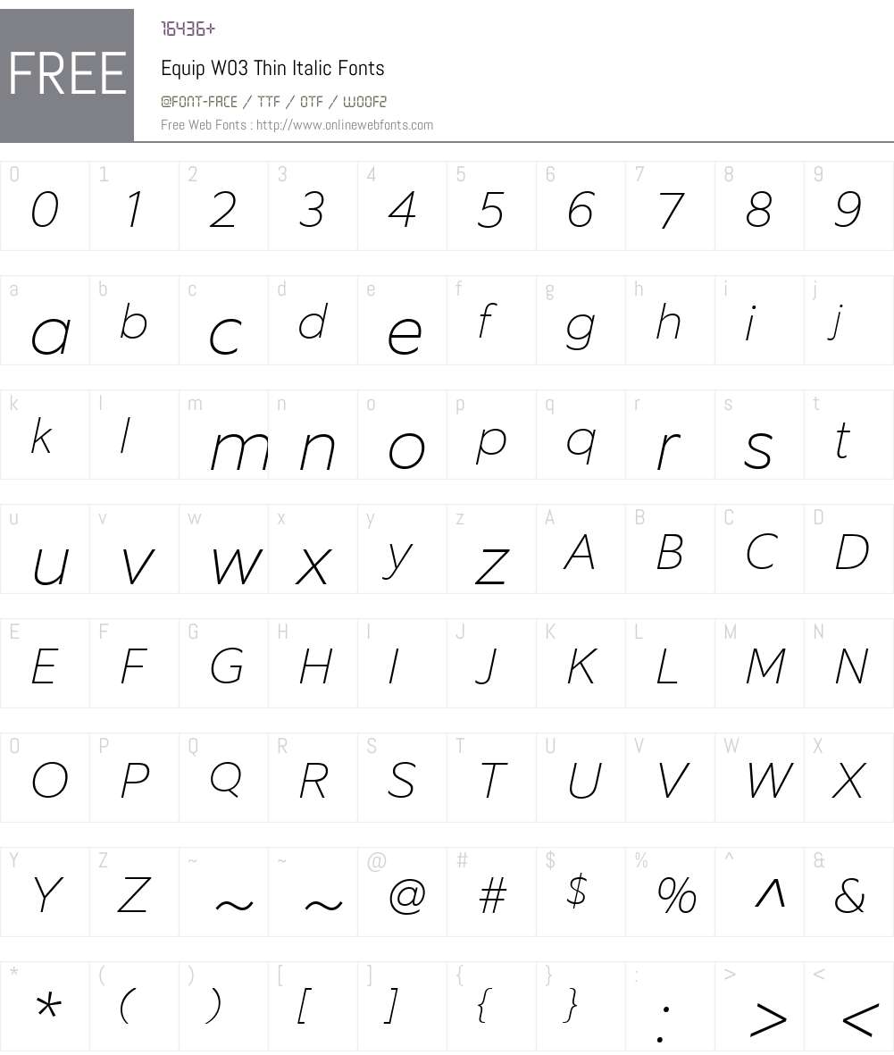 EquipW03-ThinItalic Font Screenshots