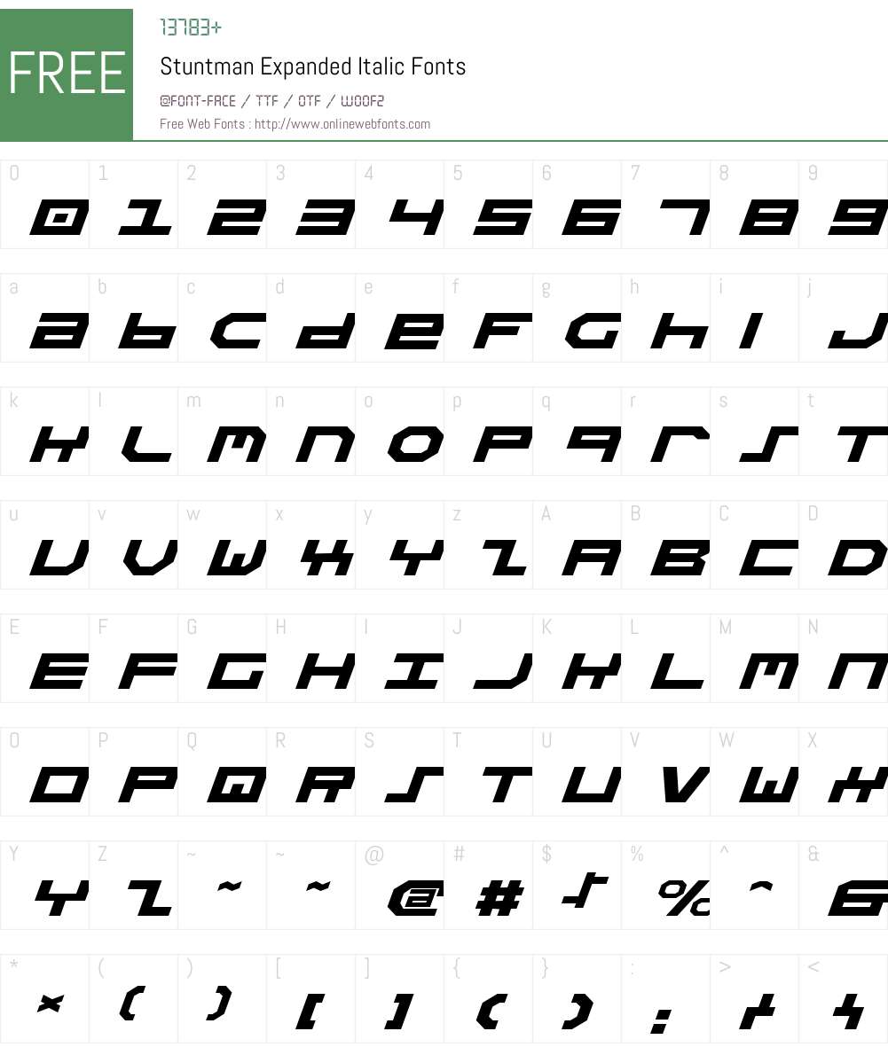 Stuntman Expanded Italic Font Screenshots