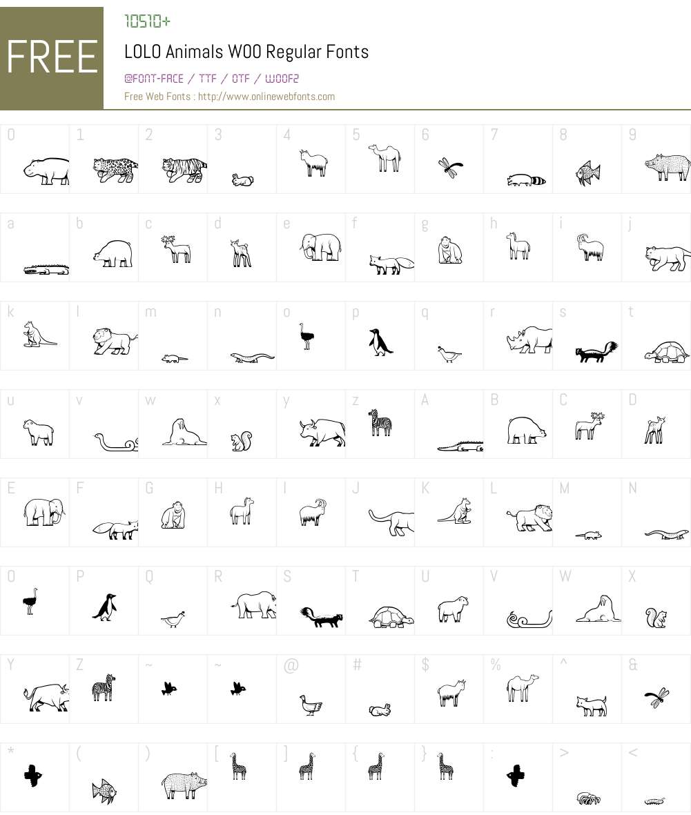 LOLOAnimalsW00-Regular Font Screenshots
