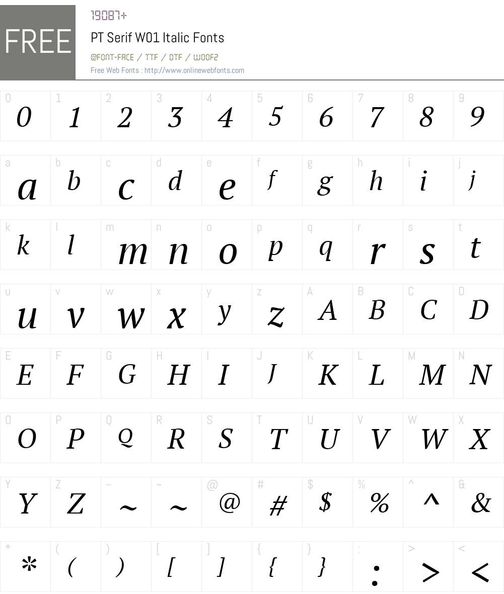 PTSerifW01-Italic Font Screenshots