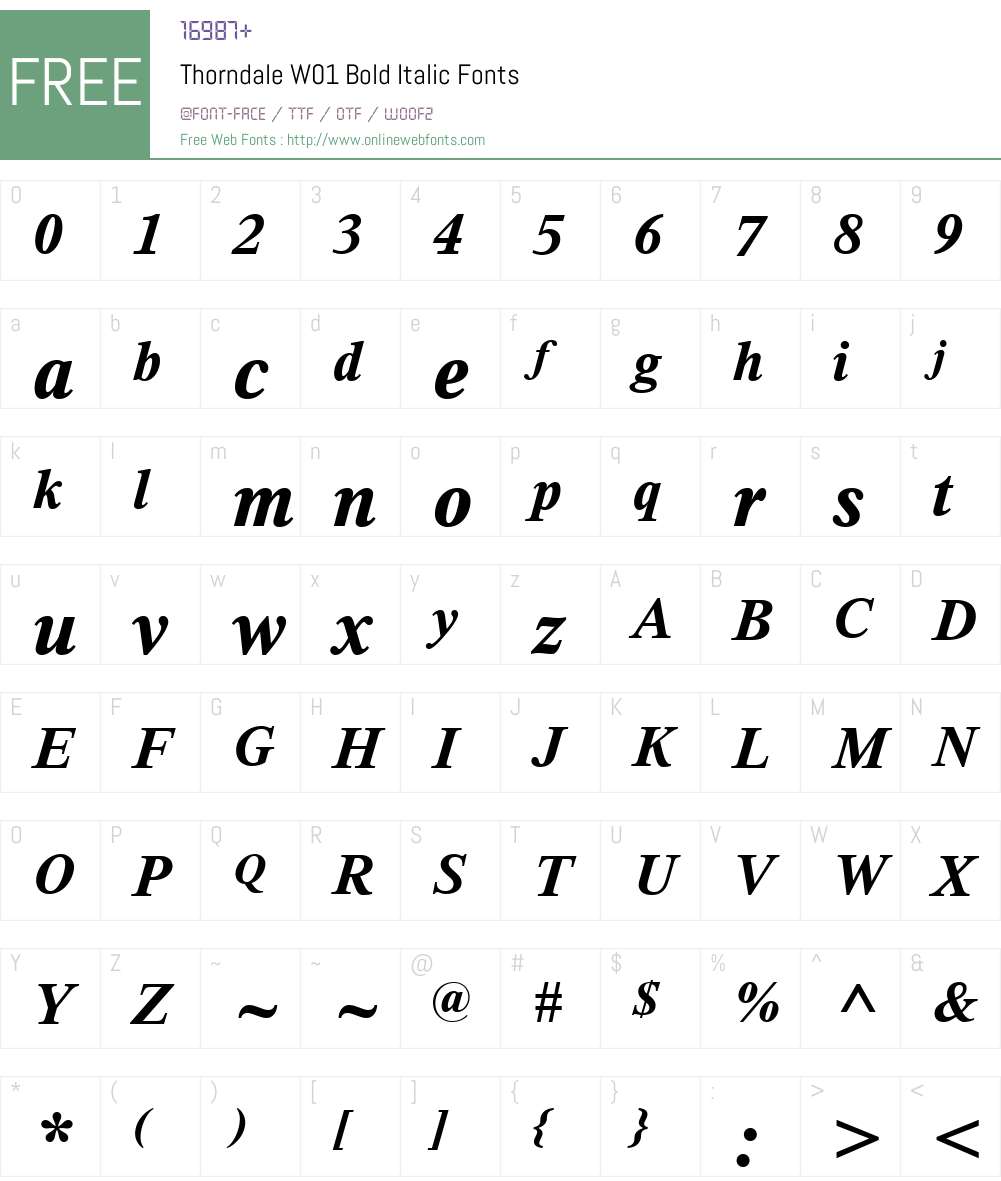 ThorndaleW01-BoldItalic Font Screenshots