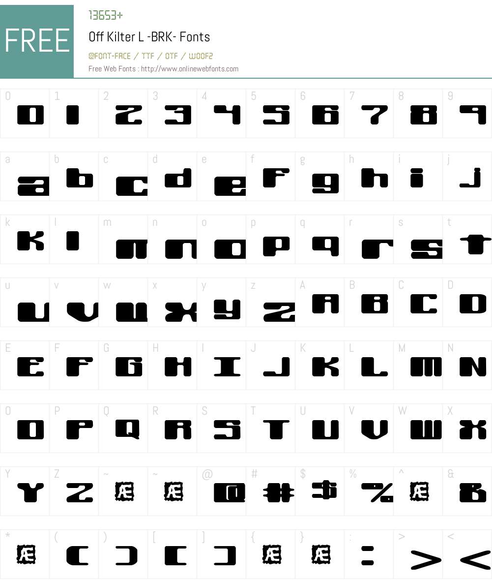 Off Kilter L (BRK) Font Screenshots